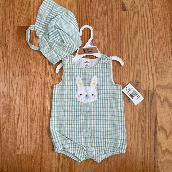 Baby Essentials Other - Baby Essentials Baby Boy Easter One Piece Outfit & Matching Hat w/Chin Strap
